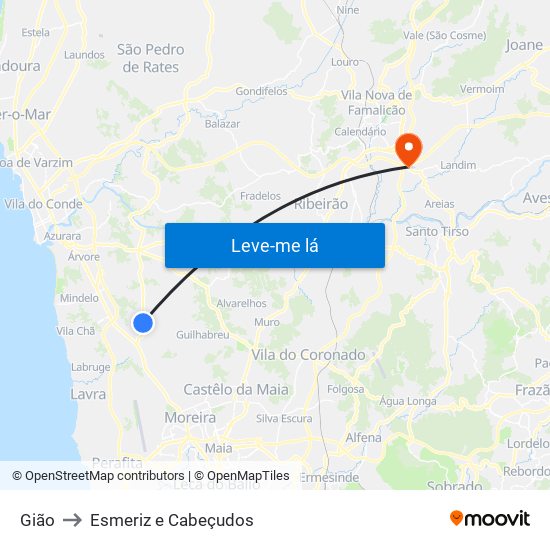 Gião to Esmeriz e Cabeçudos map