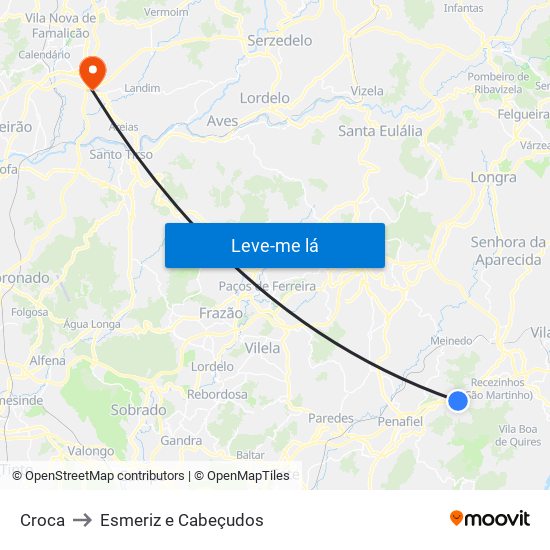 Croca to Esmeriz e Cabeçudos map