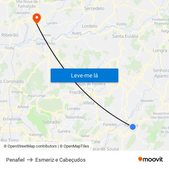Penafiel to Esmeriz e Cabeçudos map