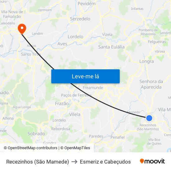 Recezinhos (São Mamede) to Esmeriz e Cabeçudos map