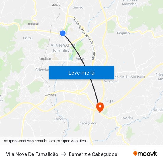 Vila Nova De Famalicão to Esmeriz e Cabeçudos map