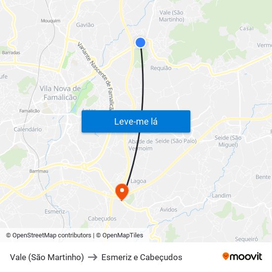 Vale (São Martinho) to Esmeriz e Cabeçudos map