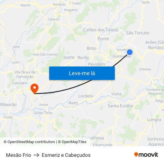 Mesão Frio to Esmeriz e Cabeçudos map