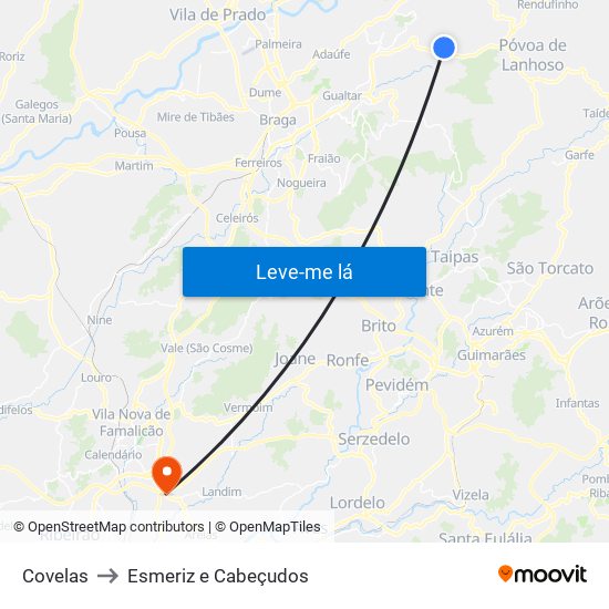 Covelas to Esmeriz e Cabeçudos map