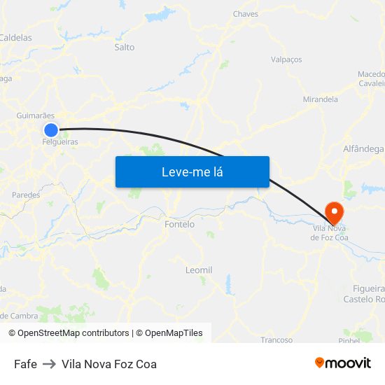 Fafe to Vila Nova Foz Coa map