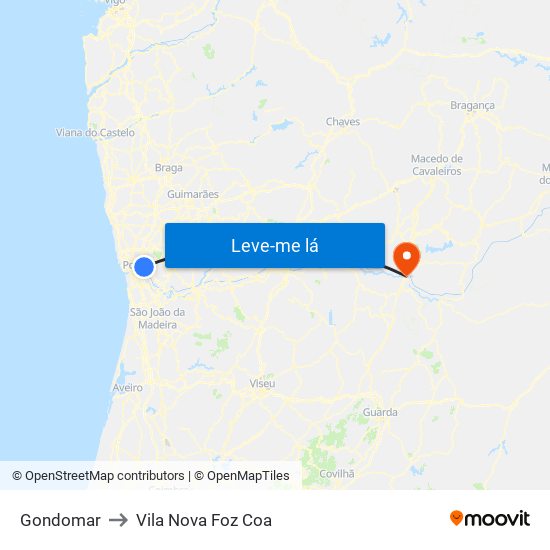 Gondomar to Vila Nova Foz Coa map