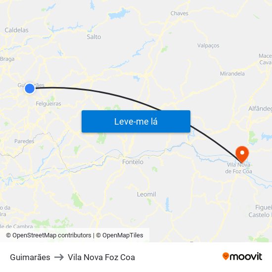 Guimarães to Vila Nova Foz Coa map