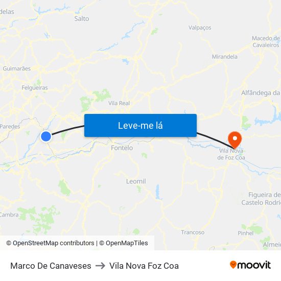 Marco De Canaveses to Vila Nova Foz Coa map