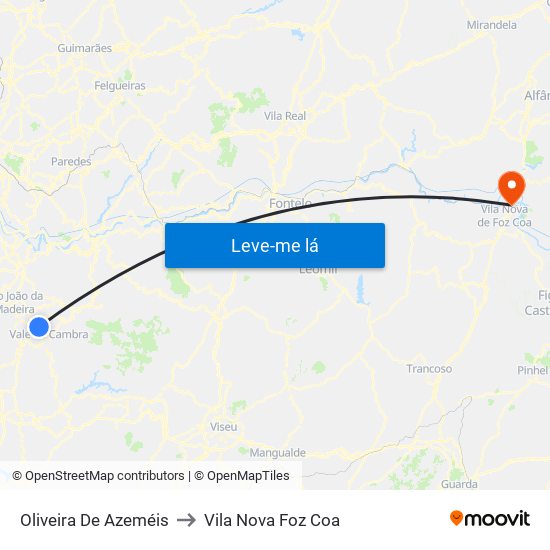 Oliveira De Azeméis to Vila Nova Foz Coa map