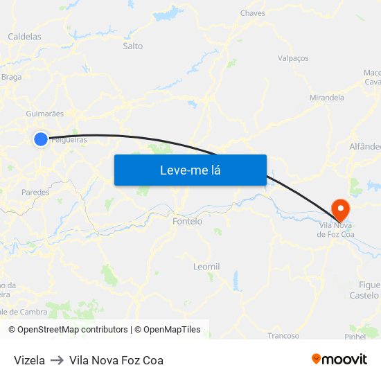 Vizela to Vila Nova Foz Coa map