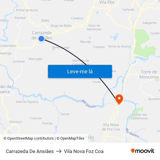 Carrazeda De Ansiães to Vila Nova Foz Coa map