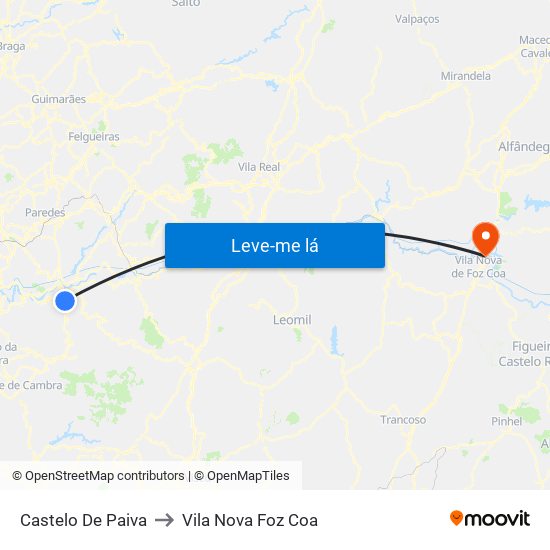 Castelo De Paiva to Vila Nova Foz Coa map