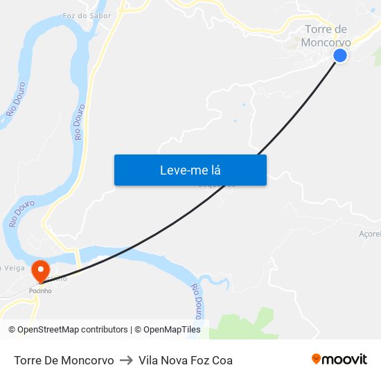 Torre De Moncorvo to Vila Nova Foz Coa map
