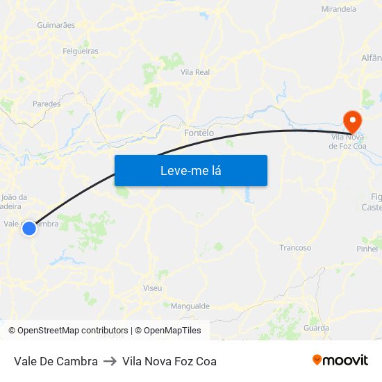 Vale De Cambra to Vila Nova Foz Coa map