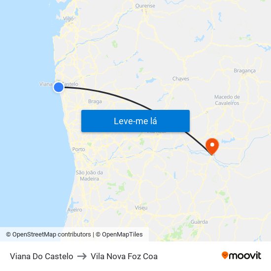Viana Do Castelo to Vila Nova Foz Coa map