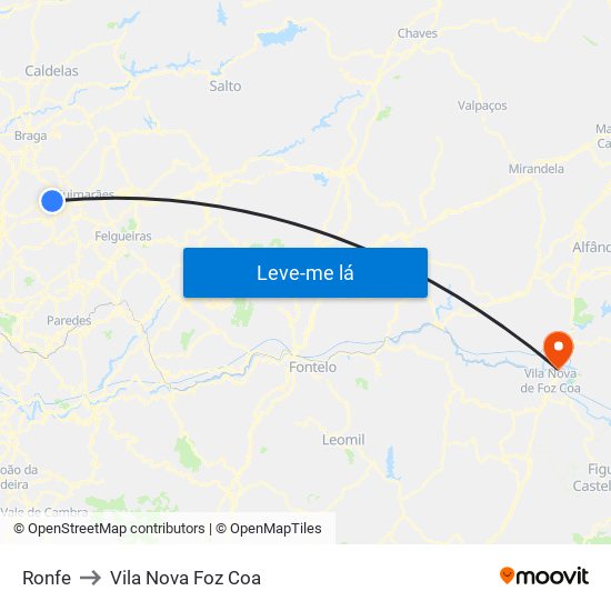 Ronfe to Vila Nova Foz Coa map