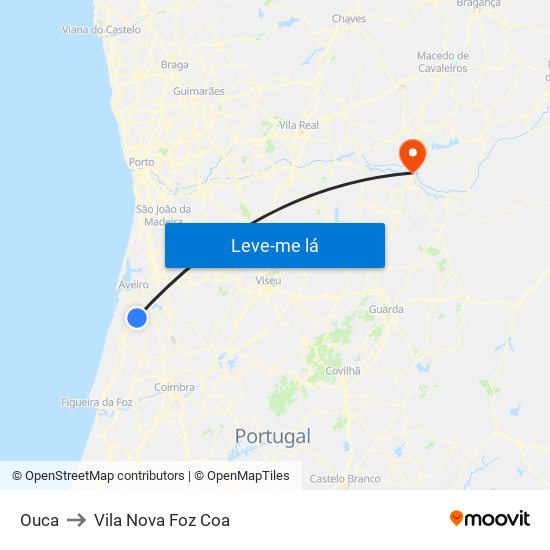 Ouca to Vila Nova Foz Coa map