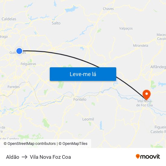 Aldão to Vila Nova Foz Coa map