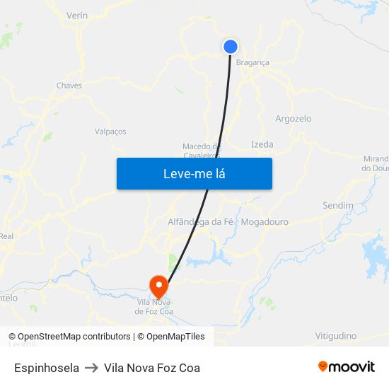 Espinhosela to Vila Nova Foz Coa map