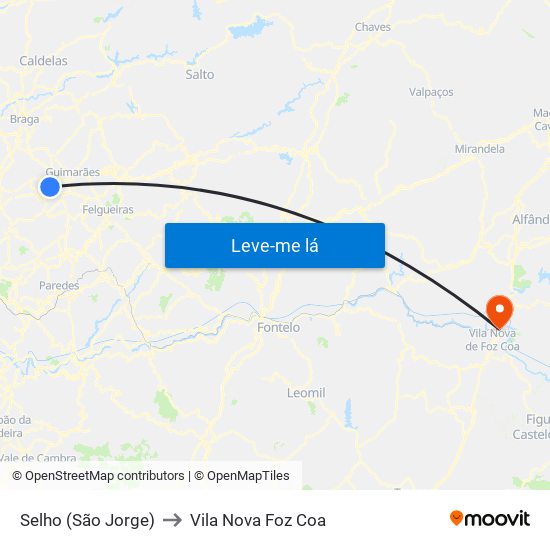 Selho (São Jorge) to Vila Nova Foz Coa map