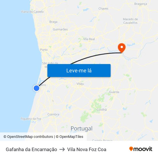 Gafanha da Encarnação to Vila Nova Foz Coa map
