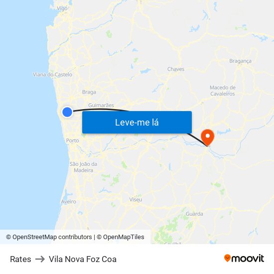 Rates to Vila Nova Foz Coa map