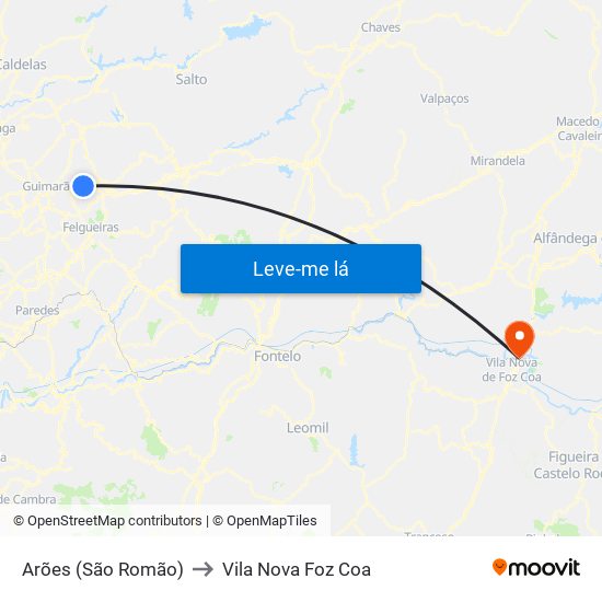 Arões (São Romão) to Vila Nova Foz Coa map