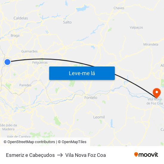 Esmeriz e Cabeçudos to Vila Nova Foz Coa map