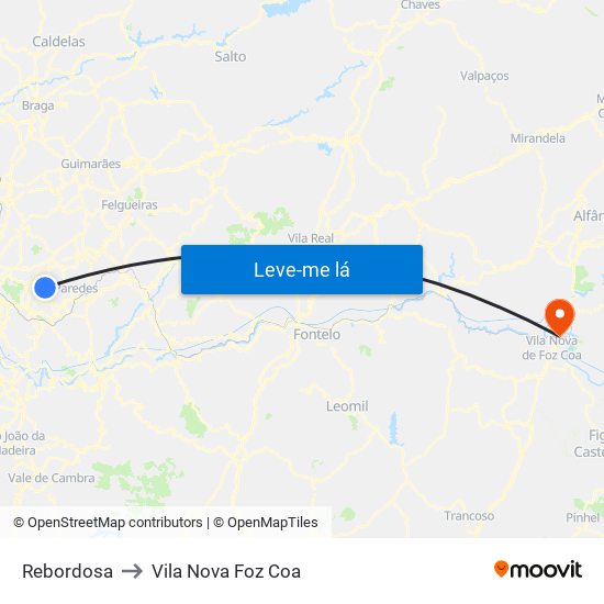 Rebordosa to Vila Nova Foz Coa map