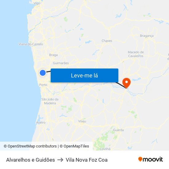 Alvarelhos e Guidões to Vila Nova Foz Coa map