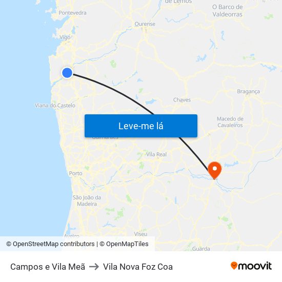 Campos e Vila Meã to Vila Nova Foz Coa map