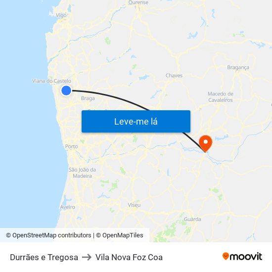 Durrães e Tregosa to Vila Nova Foz Coa map