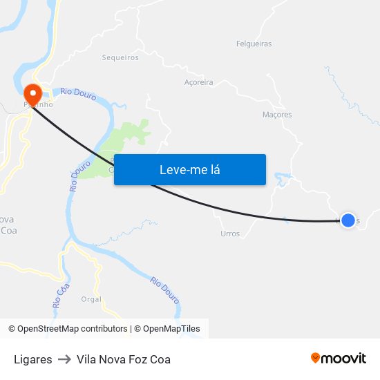 Ligares to Vila Nova Foz Coa map