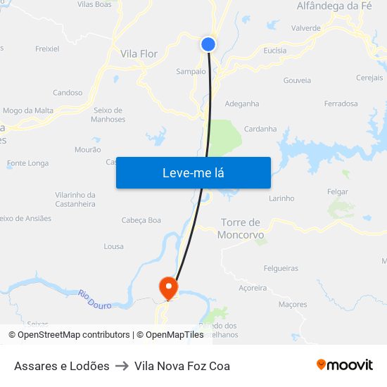 Assares e Lodões to Vila Nova Foz Coa map
