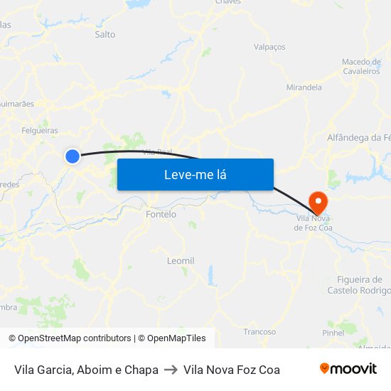 Vila Garcia, Aboim e Chapa to Vila Nova Foz Coa map