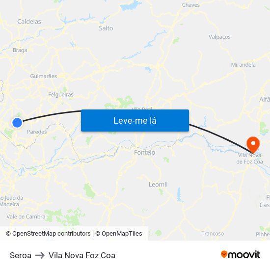 Seroa to Vila Nova Foz Coa map