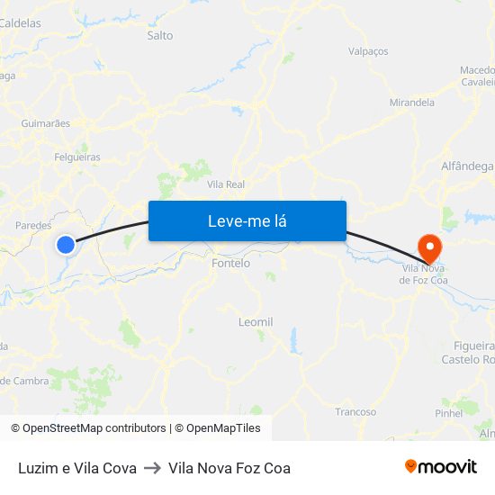 Luzim e Vila Cova to Vila Nova Foz Coa map