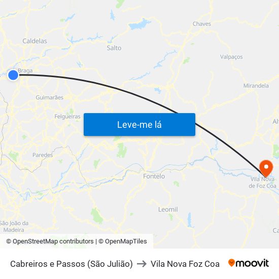 Cabreiros e Passos (São Julião) to Vila Nova Foz Coa map