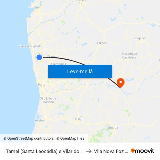 Tamel (Santa Leocádia) e Vilar do Monte to Vila Nova Foz Coa map