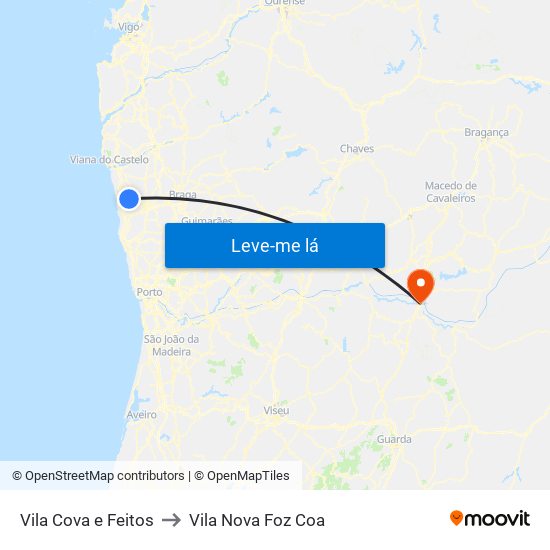 Vila Cova e Feitos to Vila Nova Foz Coa map