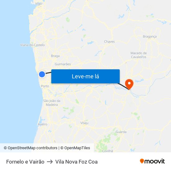 Fornelo e Vairão to Vila Nova Foz Coa map