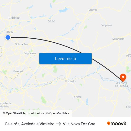 Celeirós, Aveleda e Vimieiro to Vila Nova Foz Coa map