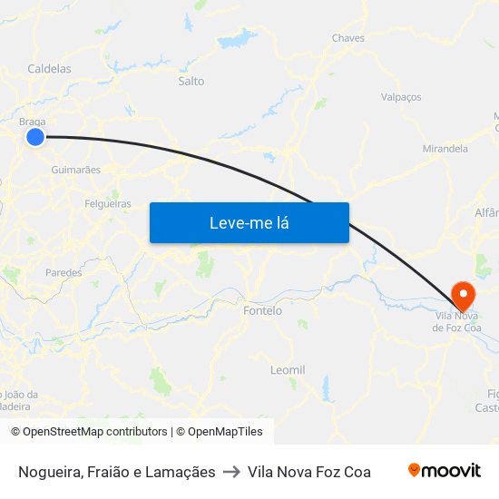 Nogueira, Fraião e Lamaçães to Vila Nova Foz Coa map