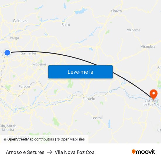 Arnoso e Sezures to Vila Nova Foz Coa map