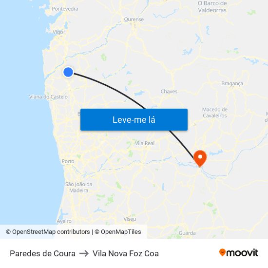 Paredes de Coura to Vila Nova Foz Coa map