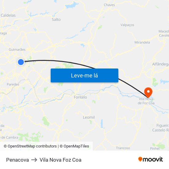 Penacova to Vila Nova Foz Coa map
