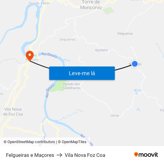 Felgueiras e Maçores to Vila Nova Foz Coa map