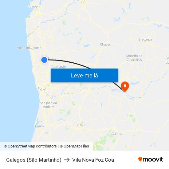 Galegos (São Martinho) to Vila Nova Foz Coa map