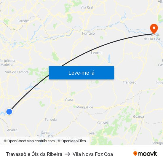 Travassô e Óis da Ribeira to Vila Nova Foz Coa map