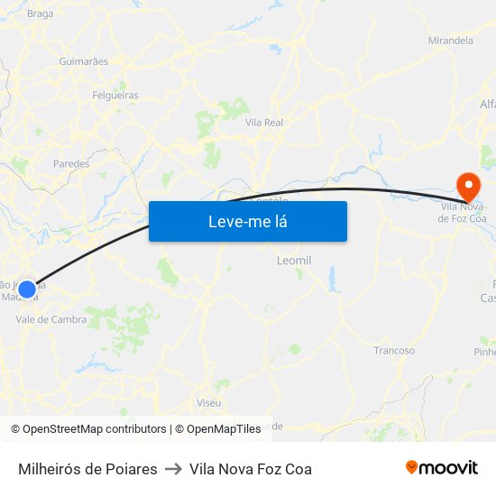 Milheirós de Poiares to Vila Nova Foz Coa map